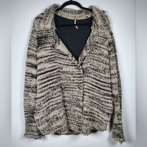 Free People Double Breasted Black, Cream, Beige Wool Blend Cardigan Size Medium